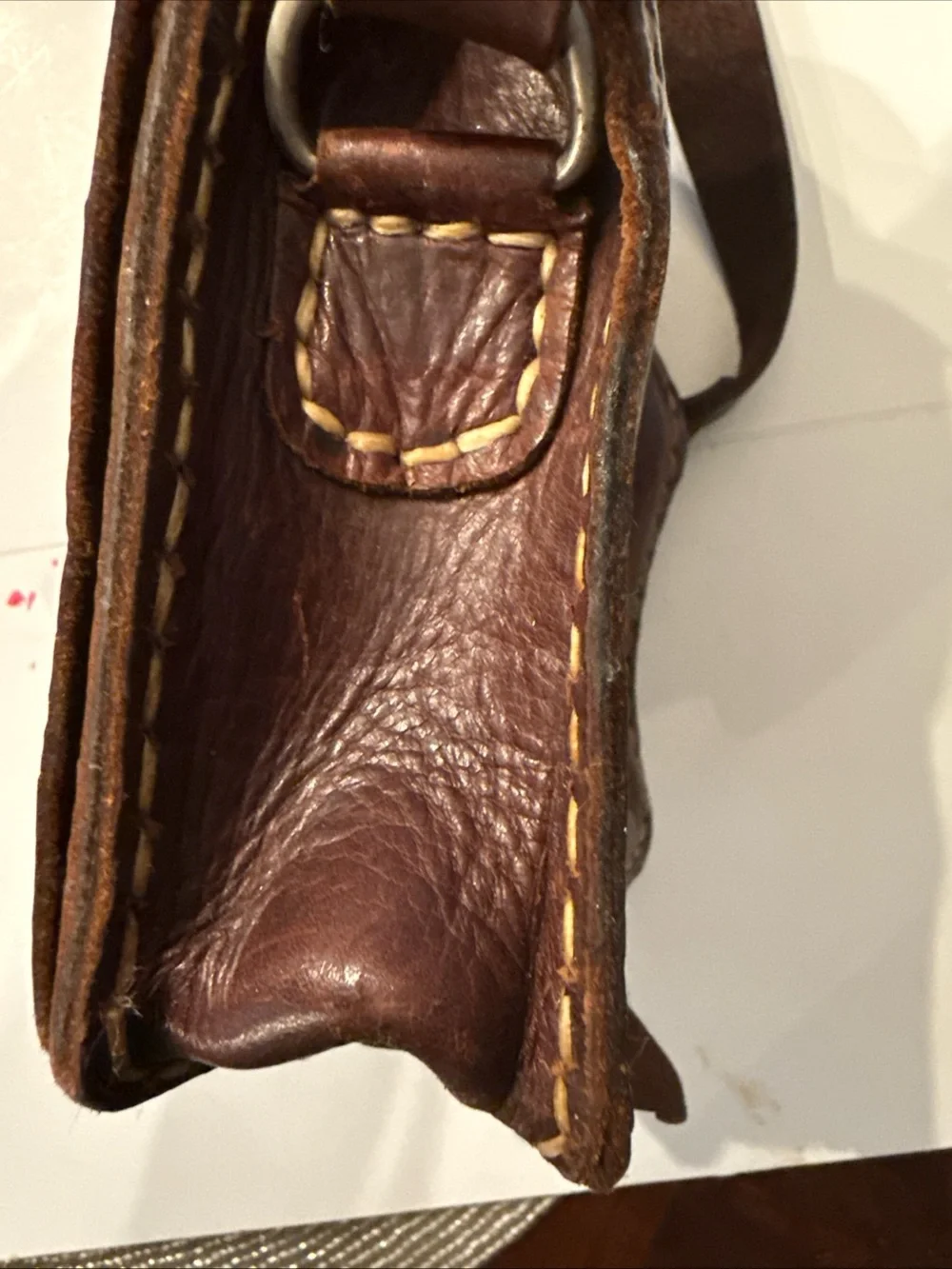 Vintage Moroccan Brown Leather Crossbody Coin-Studded Bag